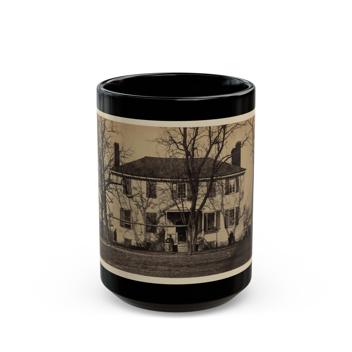 Union Soldiers In Front Of A House (U.S. Civil War) Black Coffee Mug-15oz-The Sticker Space