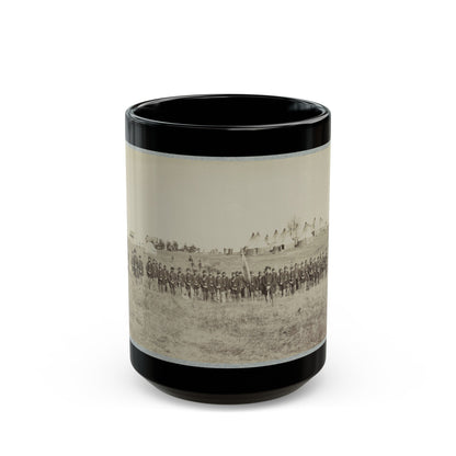 Union Soldiers Lined Up In The Field With Tents In The Background (U.S. Civil War) Black Coffee Mug-15oz-The Sticker Space