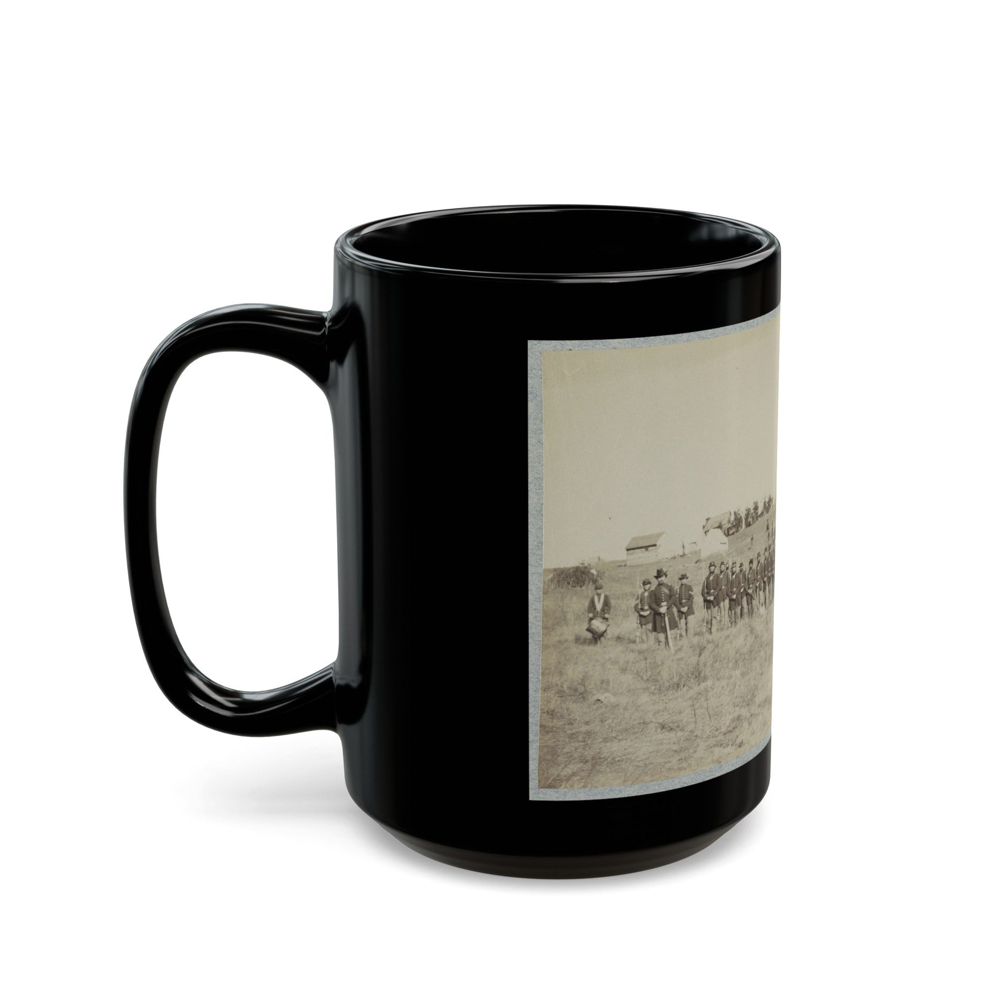 Union Soldiers Lined Up In The Field With Tents In The Background (U.S. Civil War) Black Coffee Mug-The Sticker Space