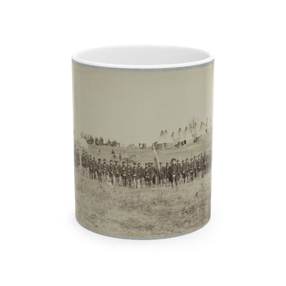 Union Soldiers Lined Up In The Field With Tents In The Background (U.S. Civil War) White Coffee Mug-11oz-The Sticker Space