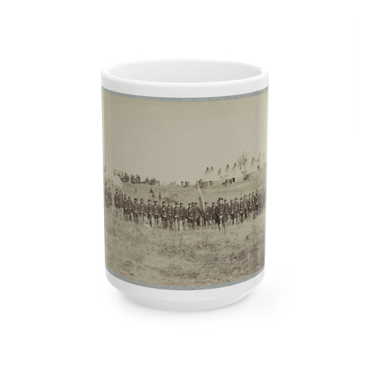 Union Soldiers Lined Up In The Field With Tents In The Background (U.S. Civil War) White Coffee Mug-15oz-The Sticker Space