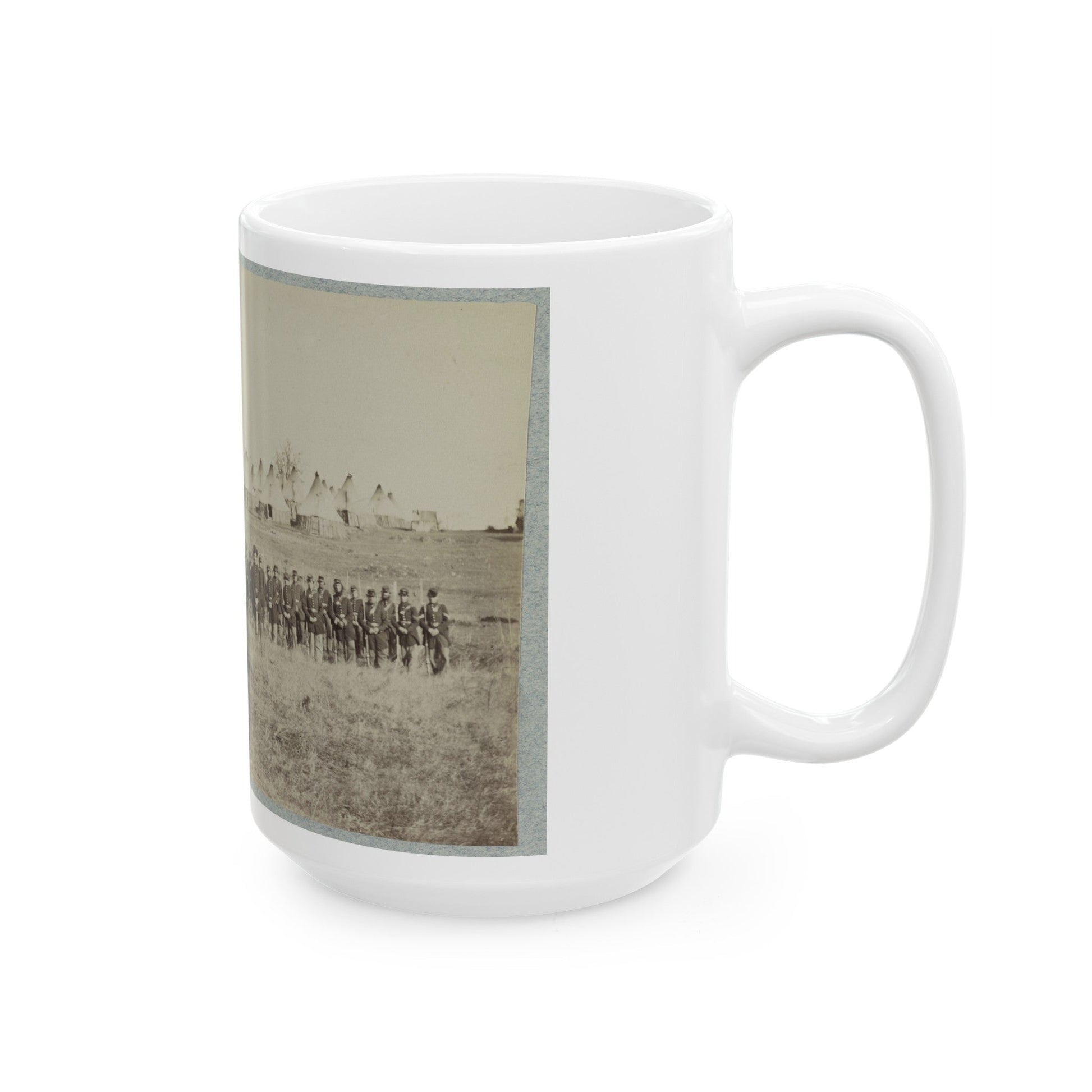 Union Soldiers Lined Up In The Field With Tents In The Background (U.S. Civil War) White Coffee Mug-The Sticker Space