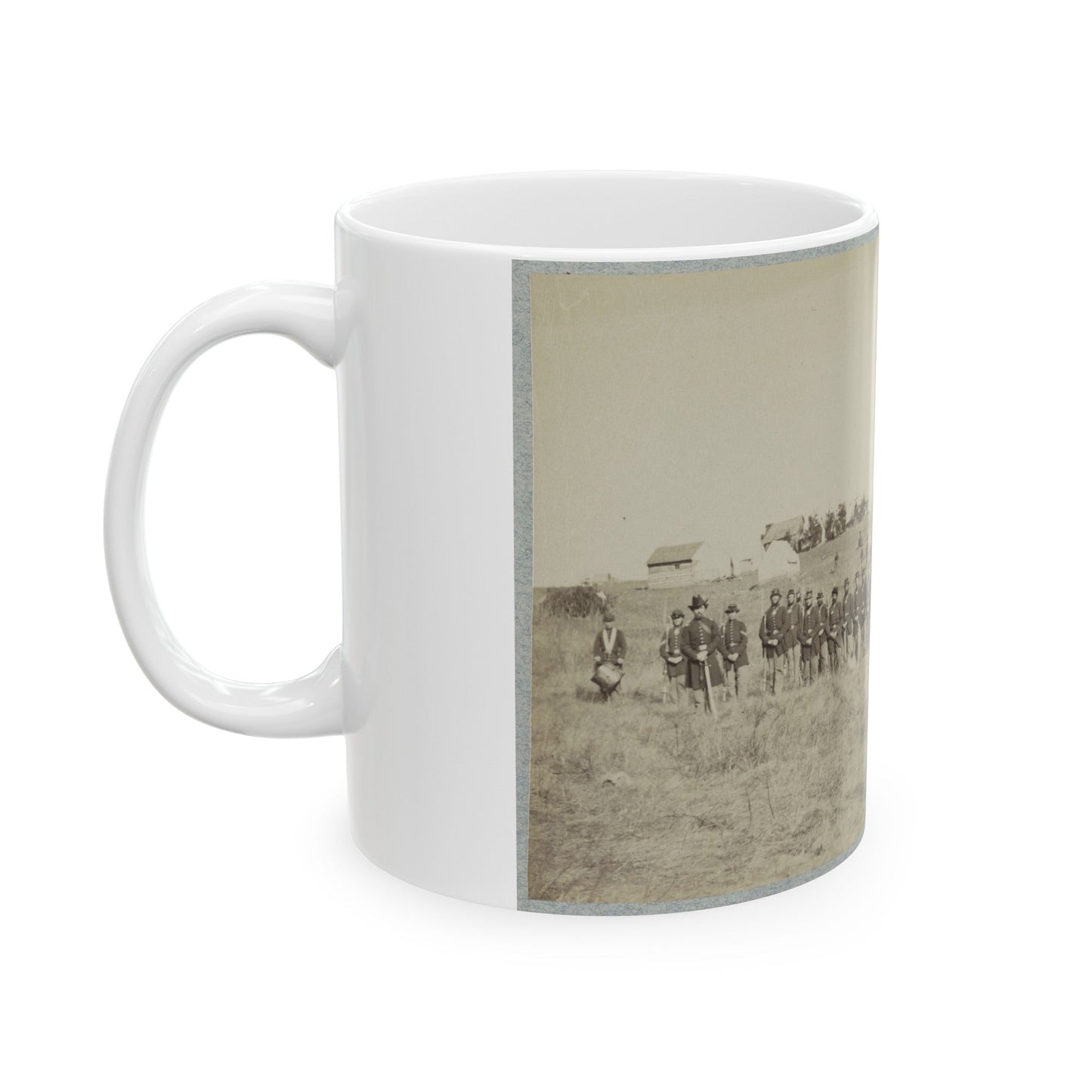 Union Soldiers Lined Up In The Field With Tents In The Background (U.S. Civil War) White Coffee Mug-The Sticker Space