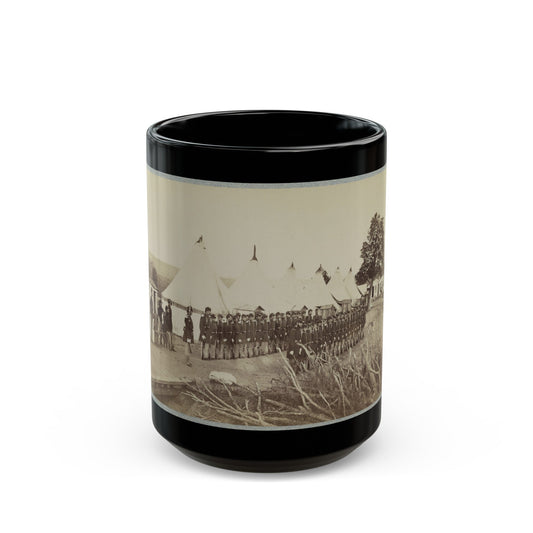 Union Soldiers Lined Up In Two Rows In Front Of Tents (U.S. Civil War) Black Coffee Mug-15oz-The Sticker Space