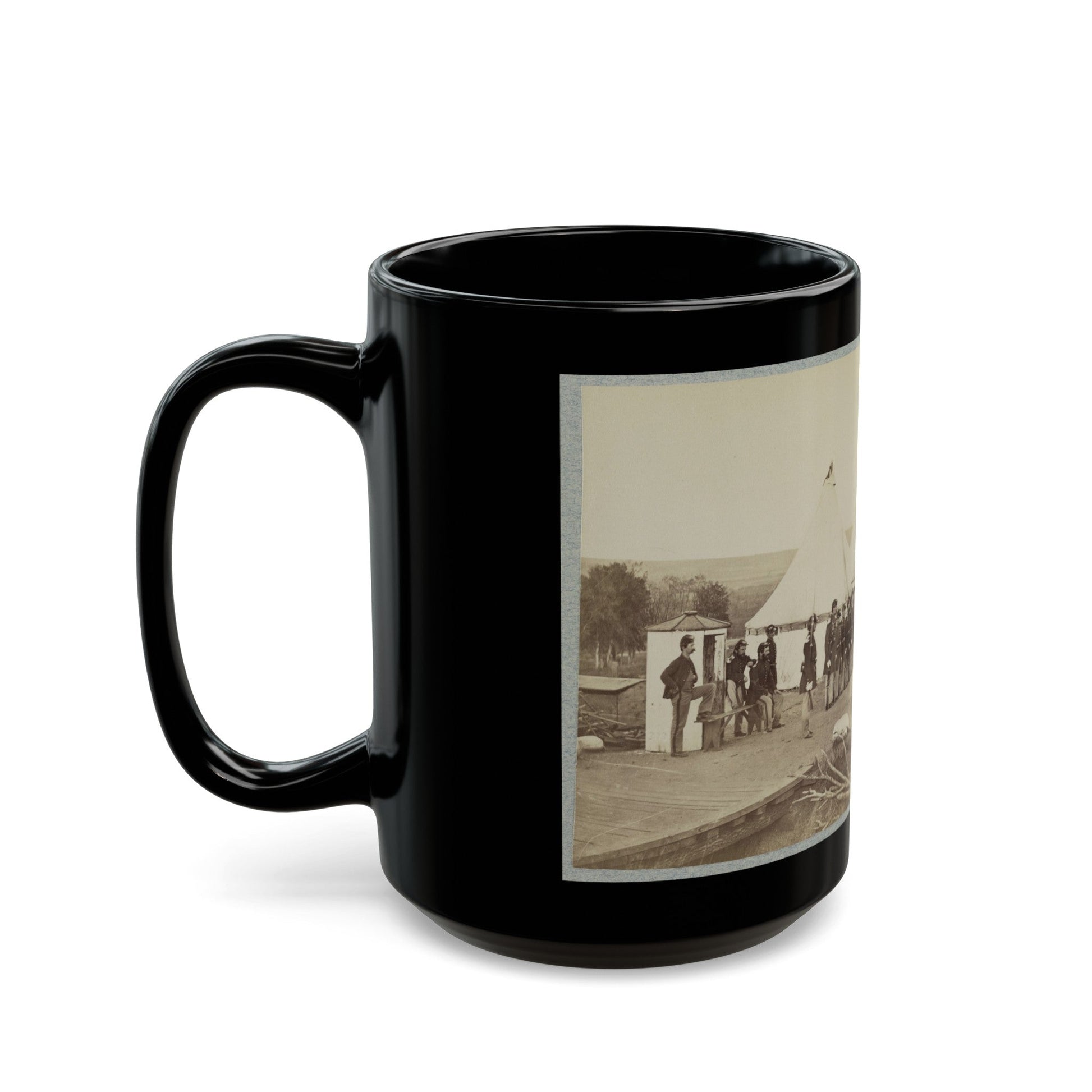 Union Soldiers Lined Up In Two Rows In Front Of Tents (U.S. Civil War) Black Coffee Mug-The Sticker Space