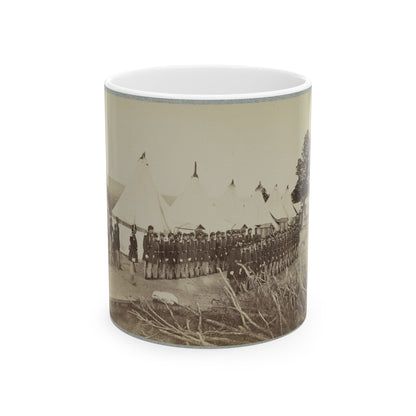 Union Soldiers Lined Up In Two Rows In Front Of Tents (U.S. Civil War) White Coffee Mug-11oz-The Sticker Space