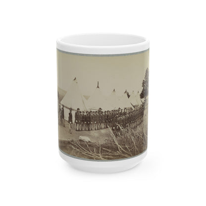 Union Soldiers Lined Up In Two Rows In Front Of Tents (U.S. Civil War) White Coffee Mug-15oz-The Sticker Space