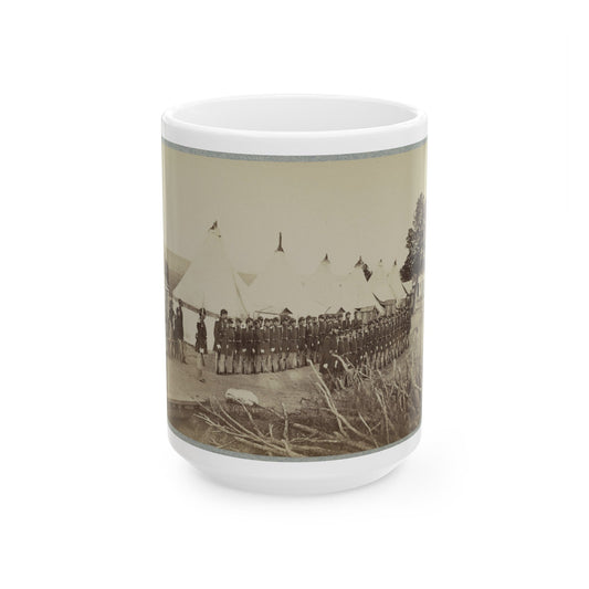 Union Soldiers Lined Up In Two Rows In Front Of Tents (U.S. Civil War) White Coffee Mug-15oz-The Sticker Space