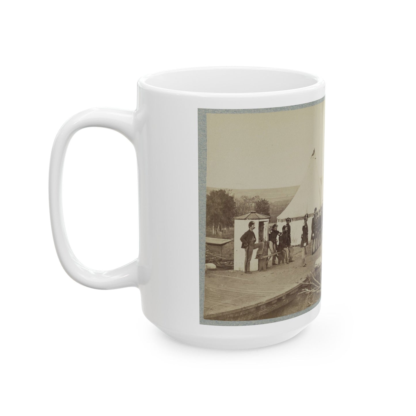 Union Soldiers Lined Up In Two Rows In Front Of Tents (U.S. Civil War) White Coffee Mug-The Sticker Space