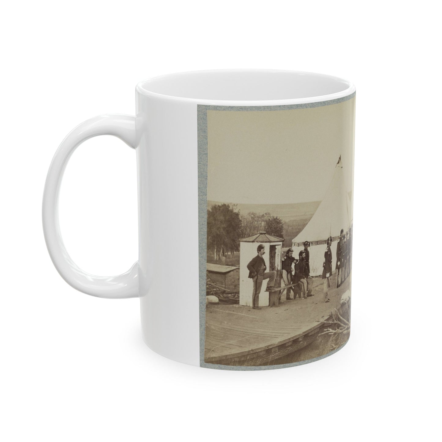 Union Soldiers Lined Up In Two Rows In Front Of Tents (U.S. Civil War) White Coffee Mug-The Sticker Space