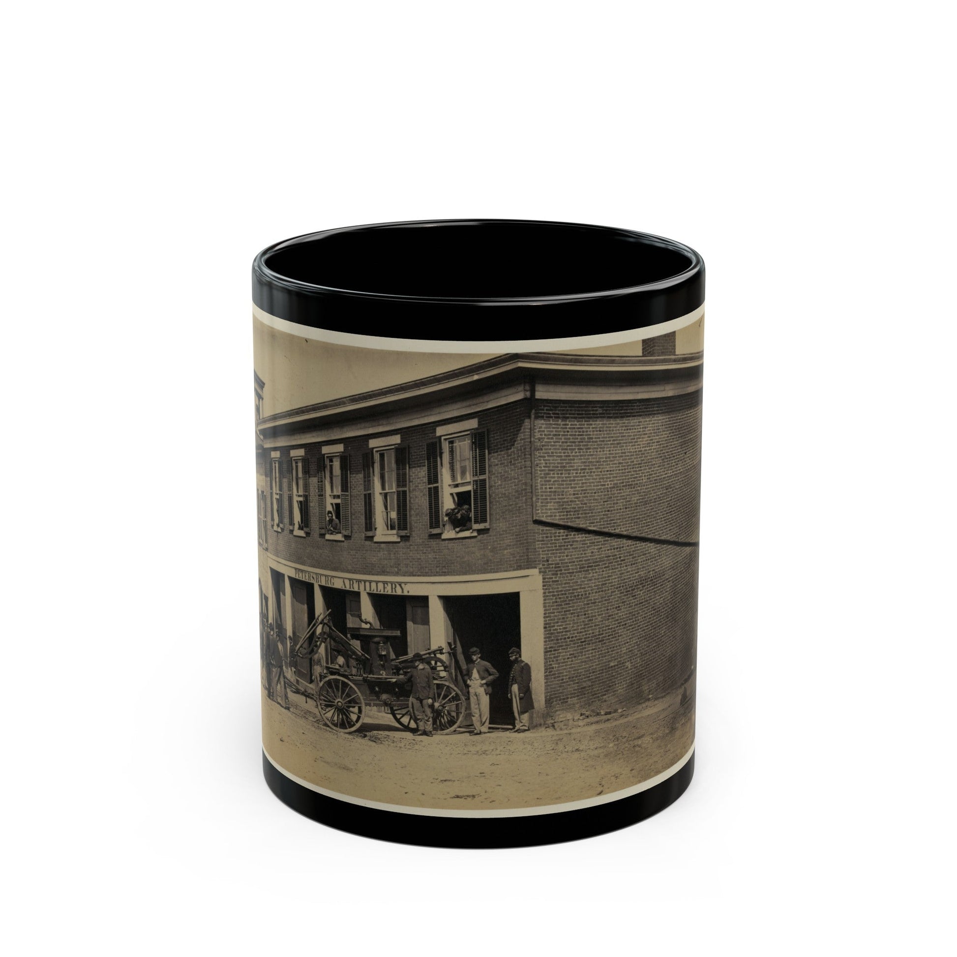 Union Soldiers Pull A Fire Engine From A Garage Designated Petersburg Artillery (U.S. Civil War) Black Coffee Mug-11oz-The Sticker Space