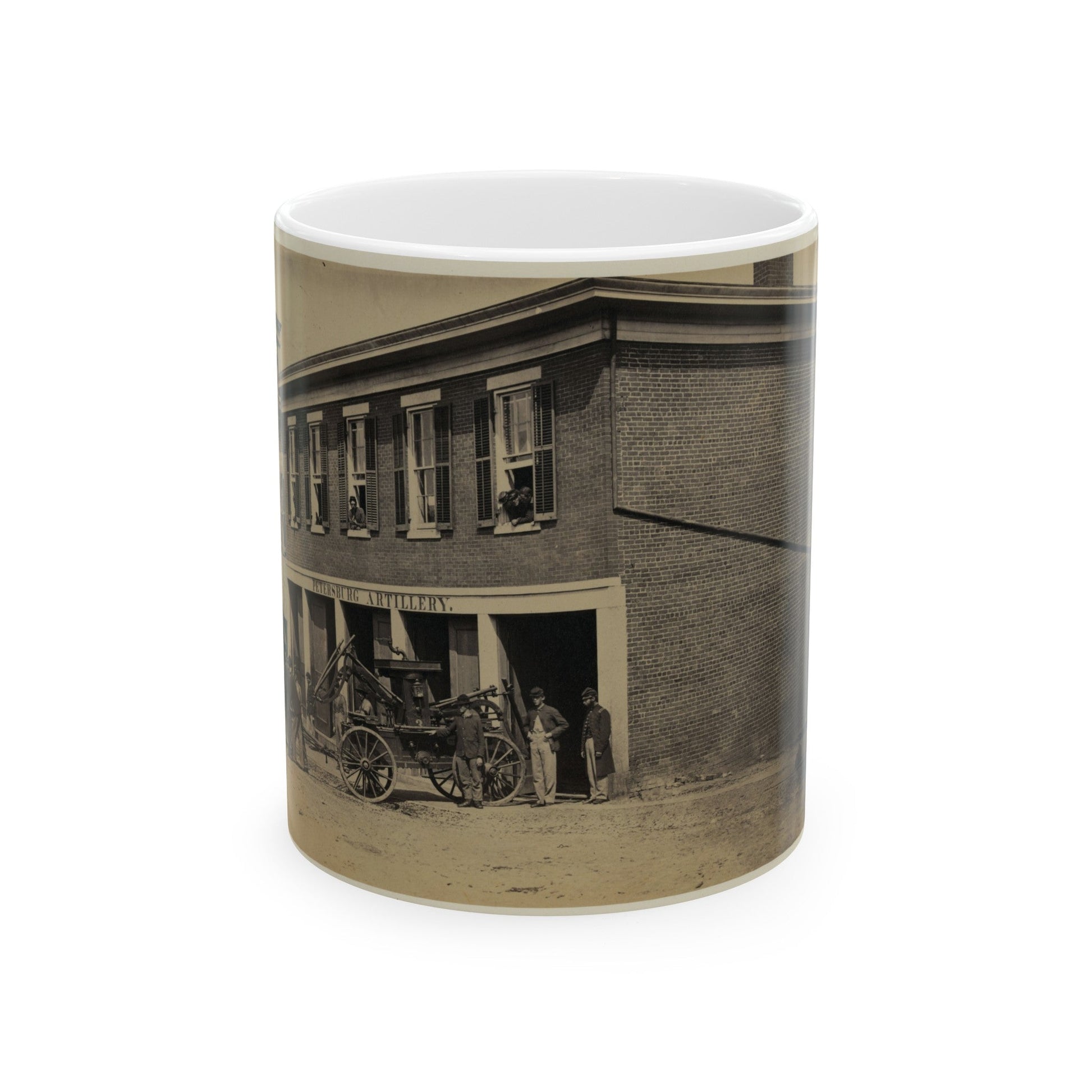 Union Soldiers Pull A Fire Engine From A Garage Designated Petersburg Artillery (U.S. Civil War) White Coffee Mug-11oz-The Sticker Space