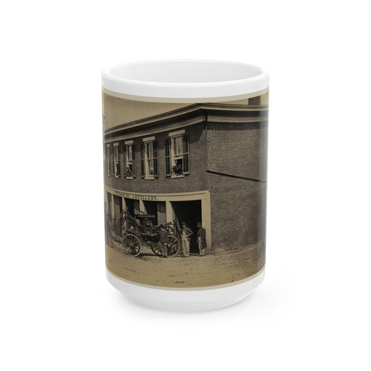 Union Soldiers Pull A Fire Engine From A Garage Designated Petersburg Artillery (U.S. Civil War) White Coffee Mug-15oz-The Sticker Space