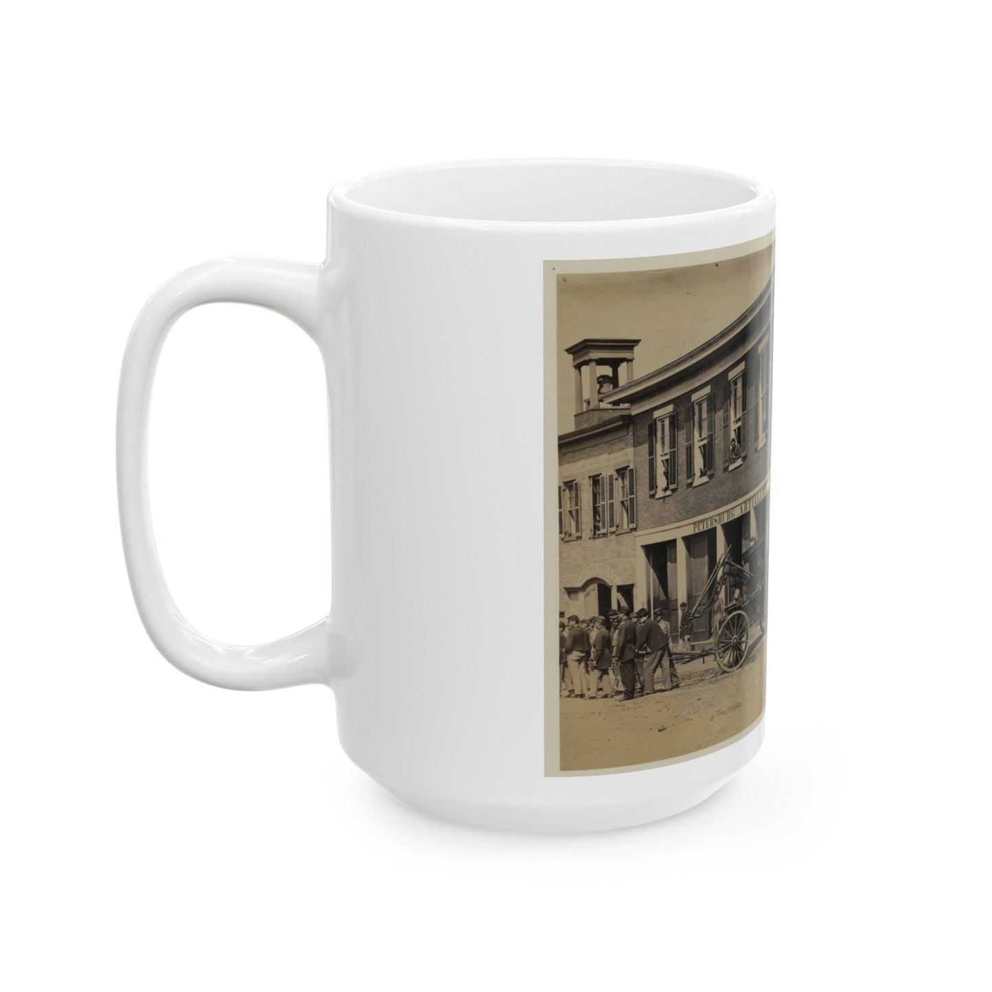 Union Soldiers Pull A Fire Engine From A Garage Designated Petersburg Artillery (U.S. Civil War) White Coffee Mug-The Sticker Space