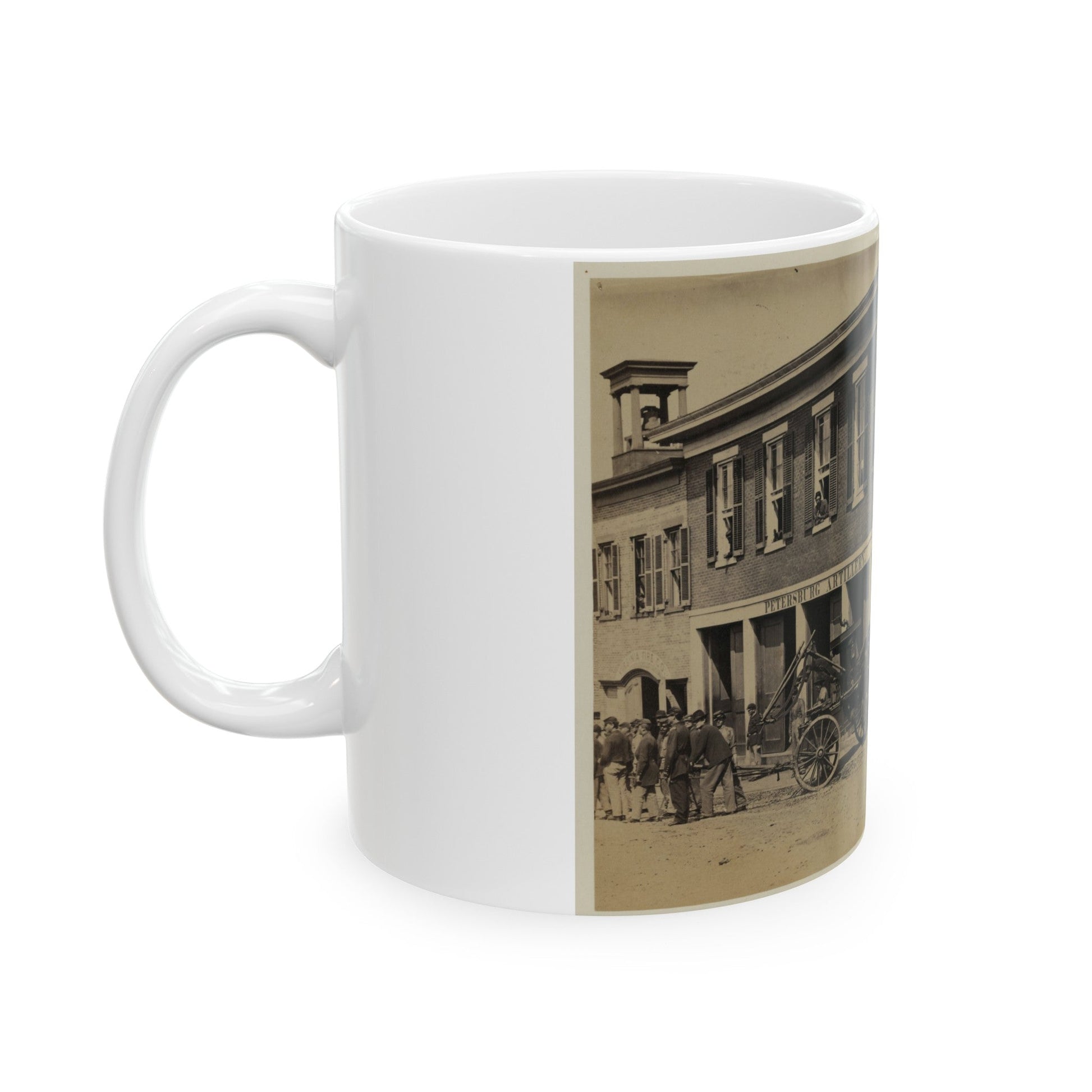 Union Soldiers Pull A Fire Engine From A Garage Designated Petersburg Artillery (U.S. Civil War) White Coffee Mug-The Sticker Space