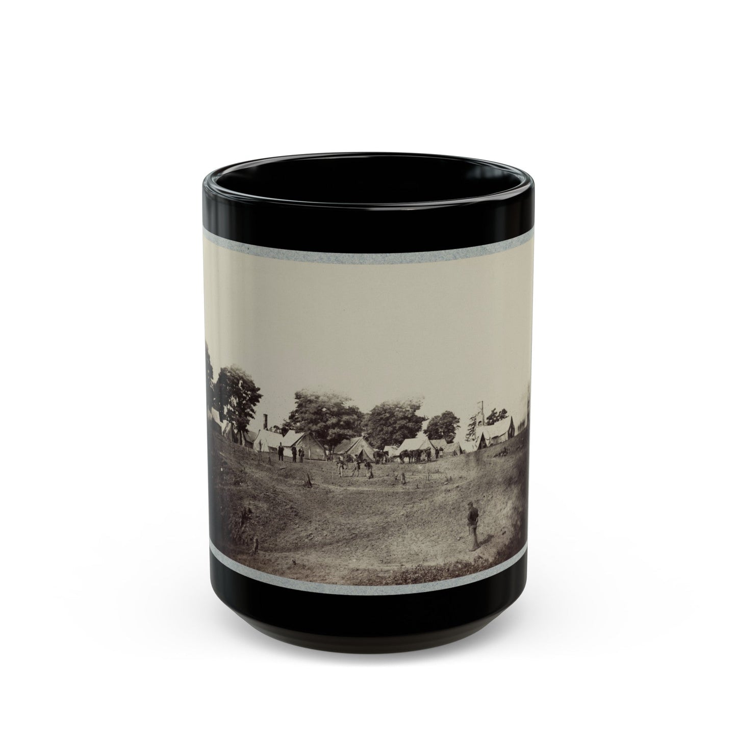 Union Soldiers Stand In Front Of Their Camp (U.S. Civil War) Black Coffee Mug-15oz-The Sticker Space