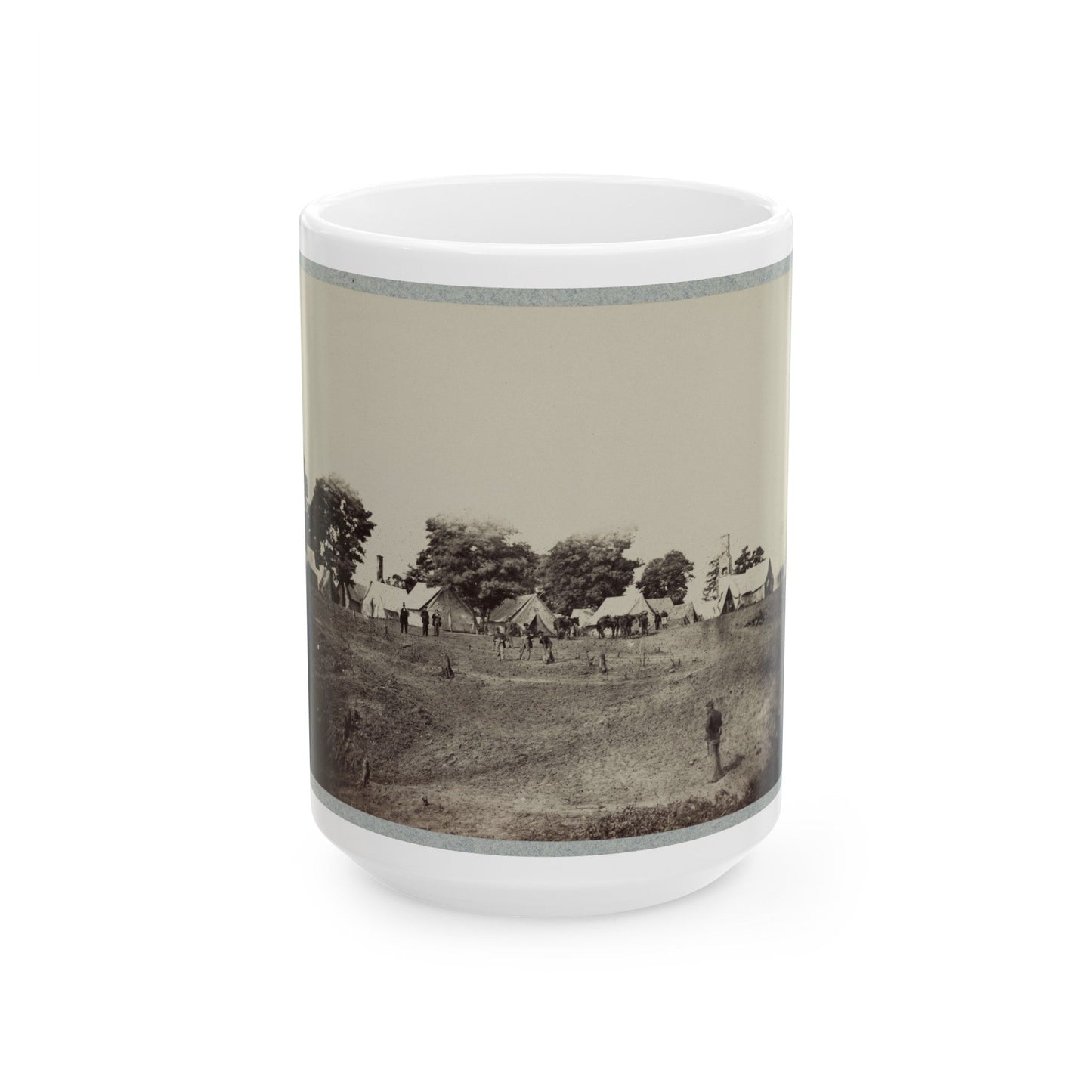 Union Soldiers Stand In Front Of Their Camp (U.S. Civil War) White Coffee Mug-15oz-The Sticker Space