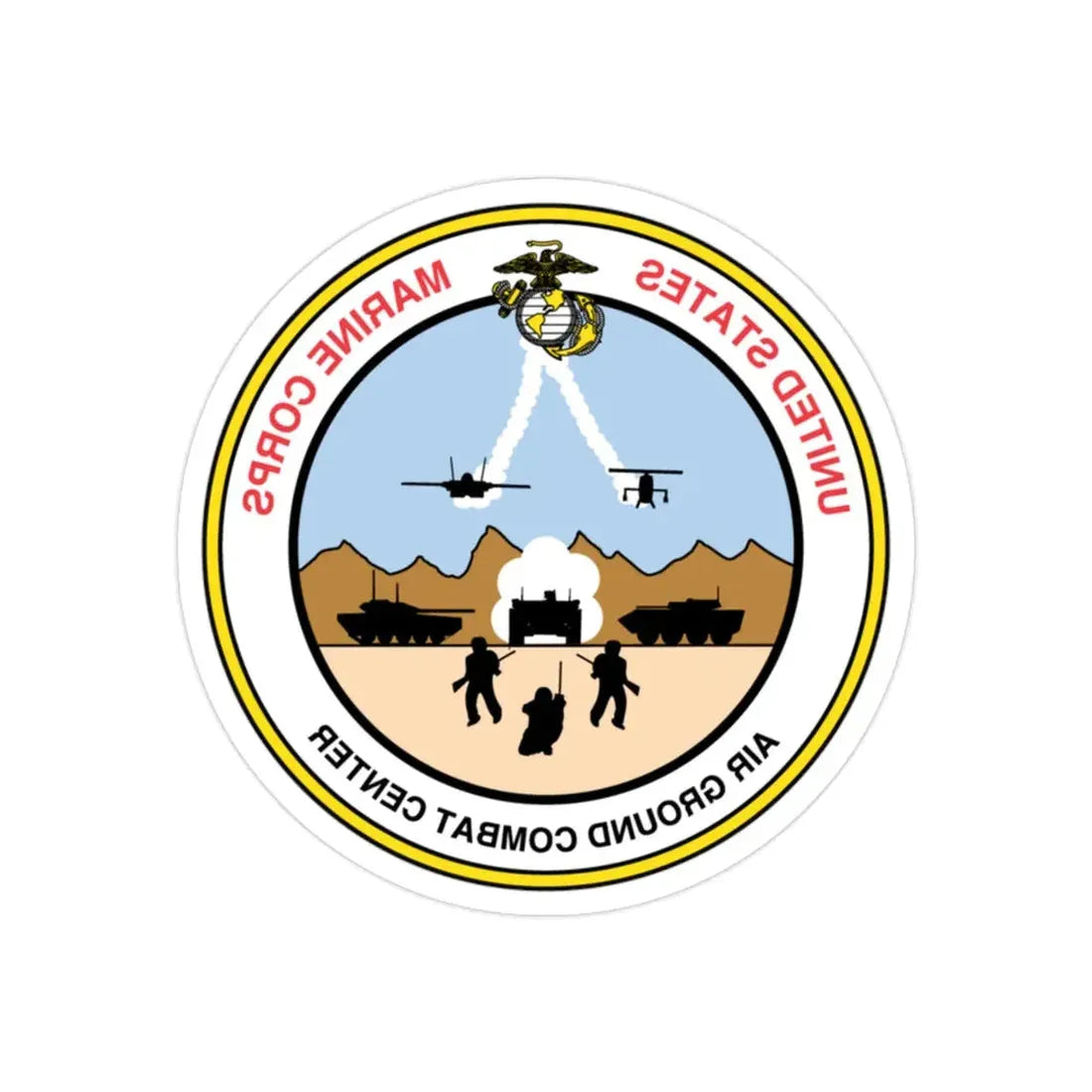 United States Marine Corps Air Ground Combat Center (USMC) REVERSE PRINT Transparent Die-Cut STICKER 2 Inch Die-Cut Transparent - The Sticker Space