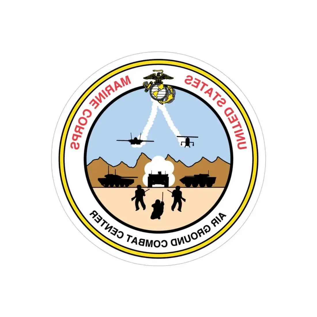 United States Marine Corps Air Ground Combat Center (USMC) REVERSE PRINT Transparent Die-Cut STICKER 4 Inch Die-Cut Transparent - The Sticker Space