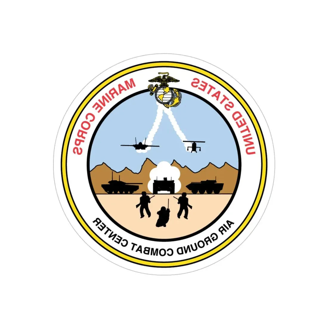 United States Marine Corps Air Ground Combat Center (USMC) REVERSE PRINT Transparent Die-Cut STICKER 5 Inch Die-Cut Transparent - The Sticker Space