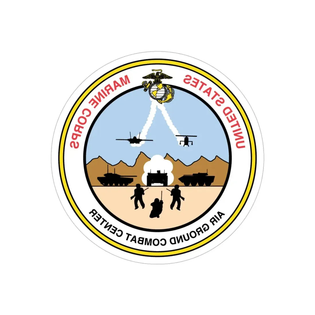 United States Marine Corps Air Ground Combat Center (USMC) REVERSE PRINT Transparent Die-Cut STICKER 6 Inch Die-Cut Transparent - The Sticker Space