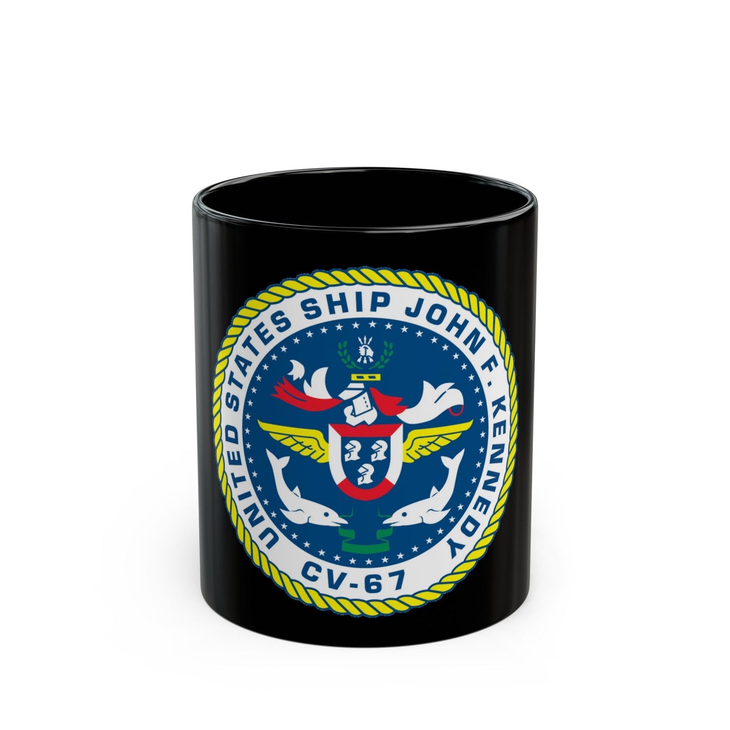 United States Ship John F Kennedy CV 67 (U.S. Navy) Black Coffee Mug-11oz-The Sticker Space