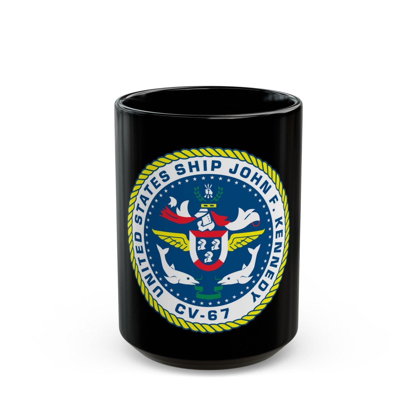 United States Ship John F Kennedy CV 67 (U.S. Navy) Black Coffee Mug-15oz-The Sticker Space