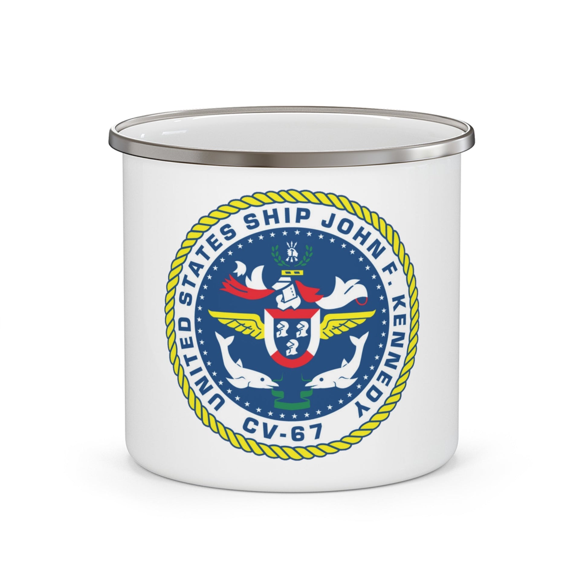 United States Ship John F Kennedy CV 67 (U.S. Navy) Enamel Mug 12oz-12oz-The Sticker Space