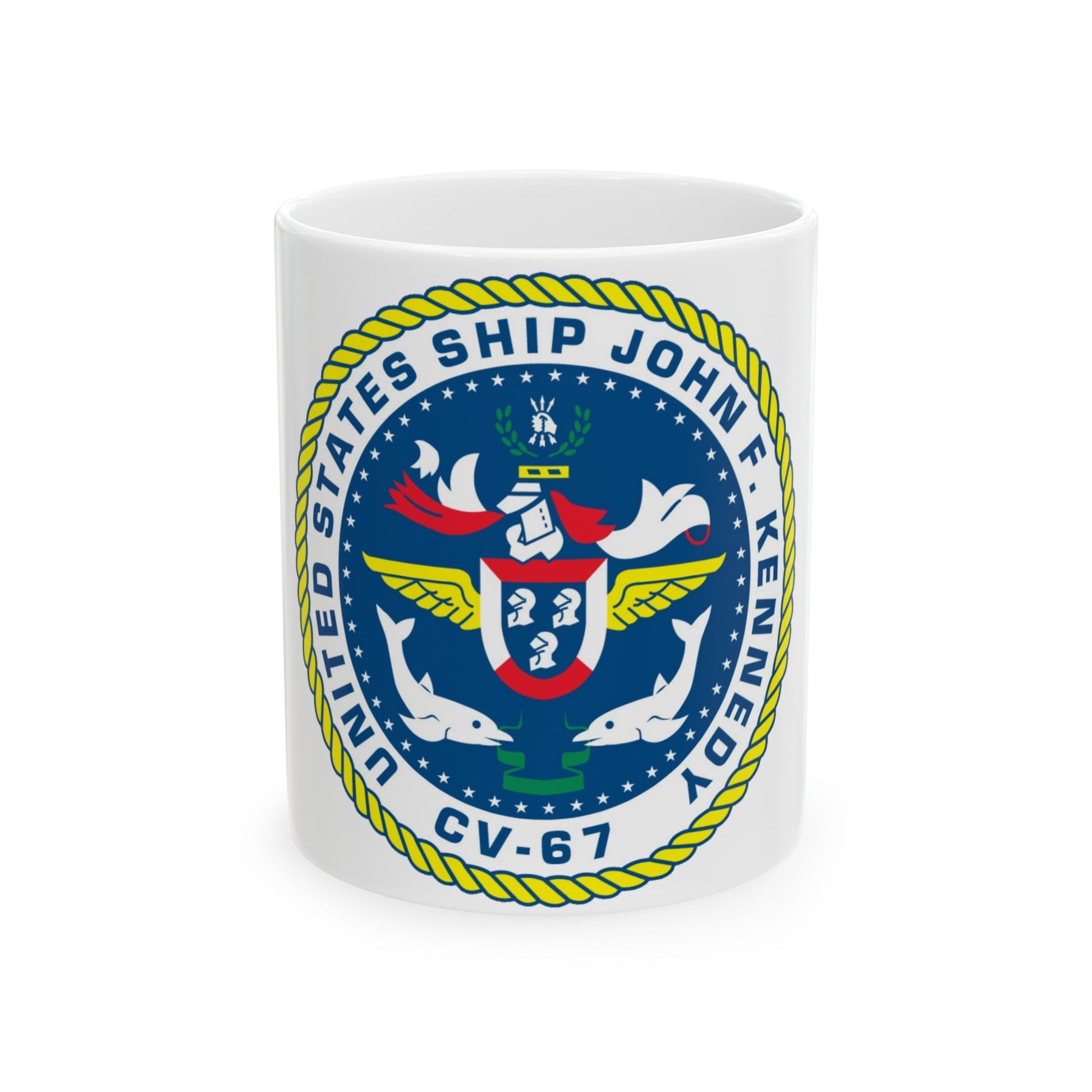 United States Ship John F Kennedy CV 67 (U.S. Navy) White Coffee Mug-11oz-The Sticker Space