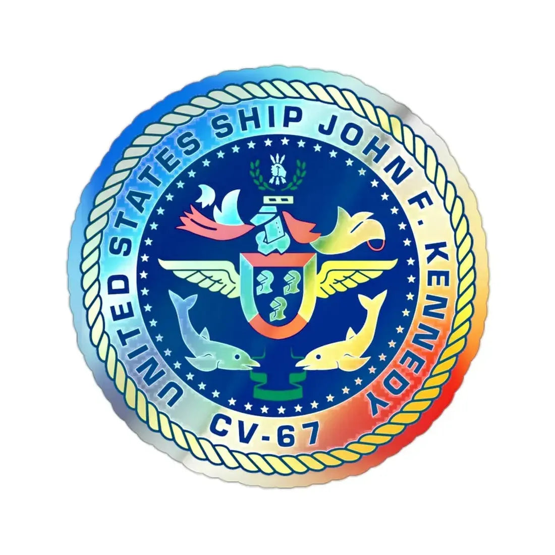 United States Ship John F Kennedy CV 67 (U.S. Navy) Holographic STICKER Die-Cut Vinyl Decal 2 Inch Holographic - The Sticker Space