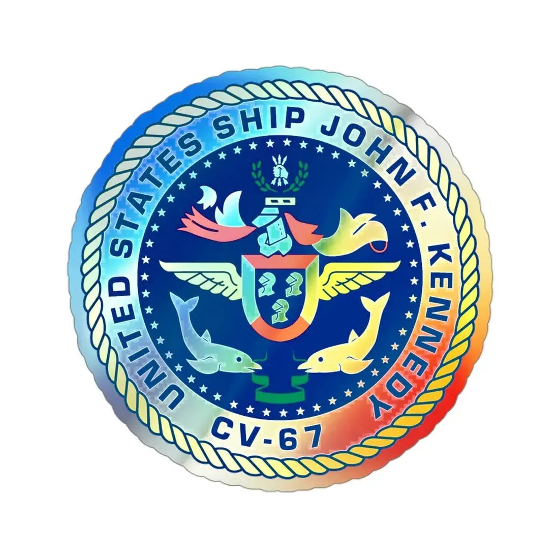 United States Ship John F Kennedy CV 67 (U.S. Navy) Holographic STICKER Die-Cut Vinyl Decal 3 Inch Holographic - The Sticker Space