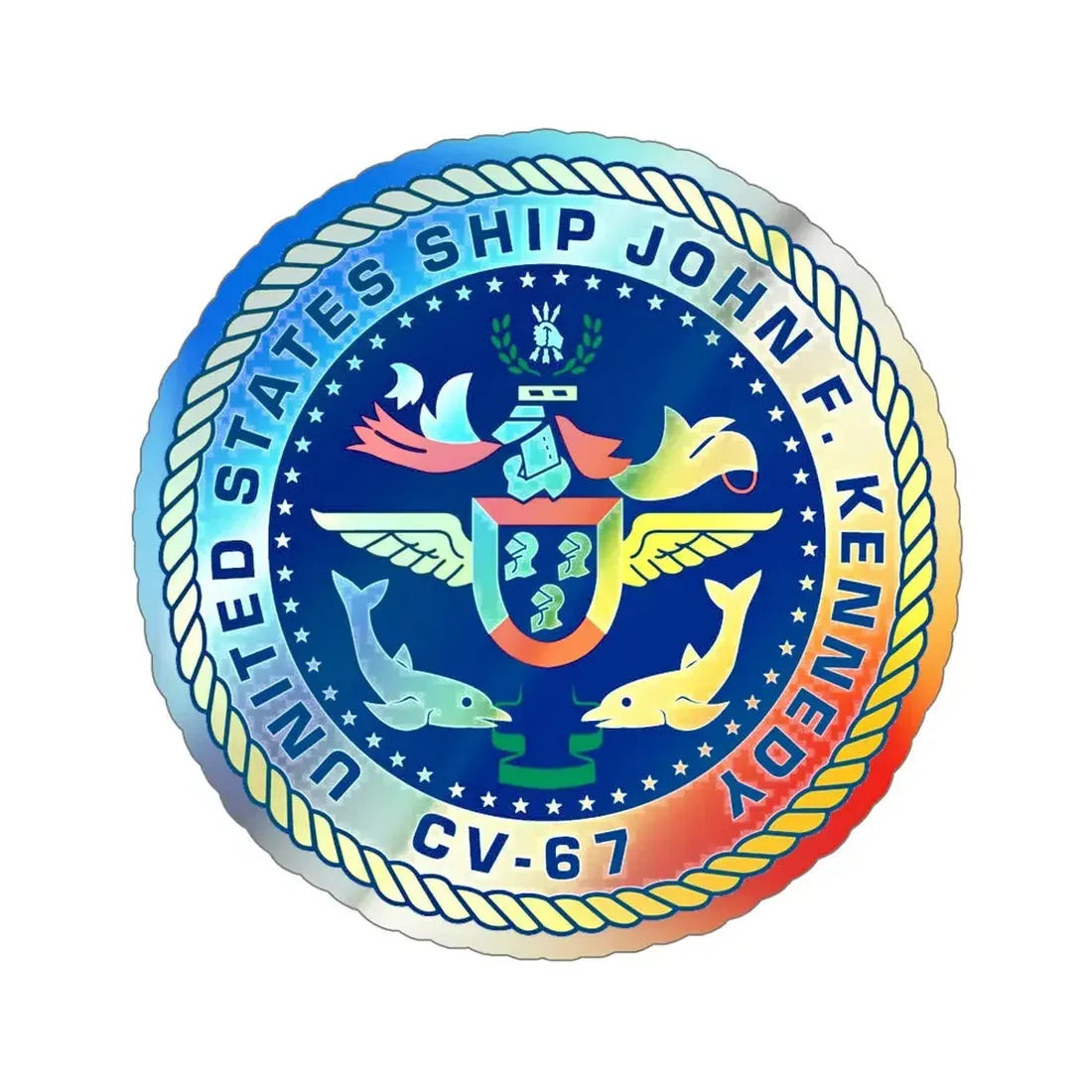 United States Ship John F Kennedy CV 67 (U.S. Navy) Holographic STICKER Die-Cut Vinyl Decal 6 Inch Holographic - The Sticker Space