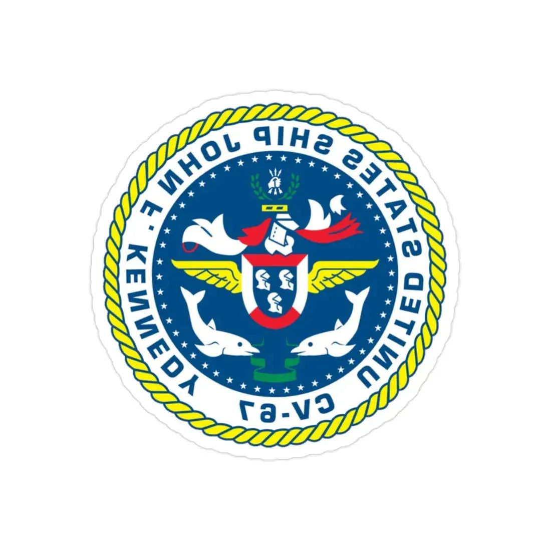 United States Ship John F Kennedy CV 67 (U.S. Navy) REVERSE PRINT Transparent Die-Cut STICKER 2 Inch Die-Cut Transparent - The Sticker Space