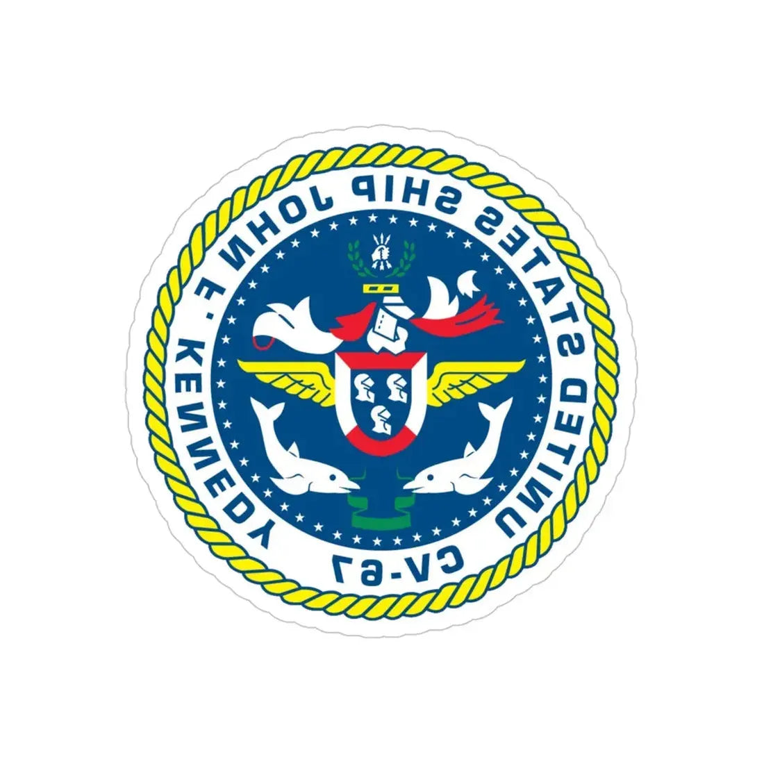 United States Ship John F Kennedy CV 67 (U.S. Navy) REVERSE PRINT Transparent Die-Cut STICKER 4 Inch Die-Cut Transparent - The Sticker Space