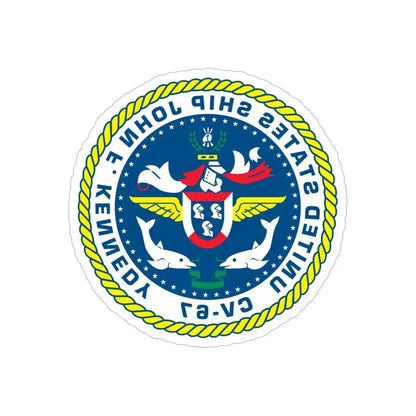 United States Ship John F Kennedy CV 67 (U.S. Navy) REVERSE PRINT Transparent Die-Cut STICKER 5 Inch Die-Cut Transparent - The Sticker Space