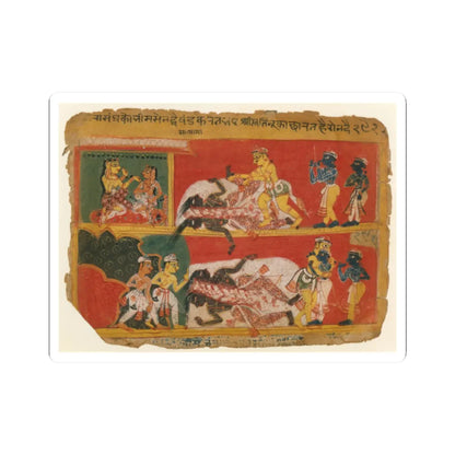 unknown - Bhima Slays Jarasandha- Page from a Bhagavata Purana Manuscript - ca. 1540 v1 - STICKER Vinyl Kiss-Cut Decal