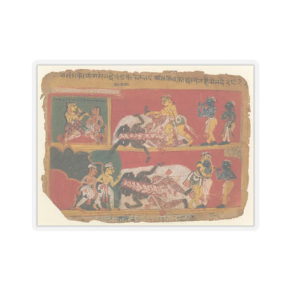 unknown - Bhima Slays Jarasandha- Page from a Bhagavata Purana Manuscript - ca. 1540 v1 - STICKER Vinyl Kiss-Cut Decal