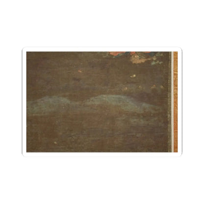 Close-up of faded brown silk with pale teal hills and a gold brocade border along the right edge.