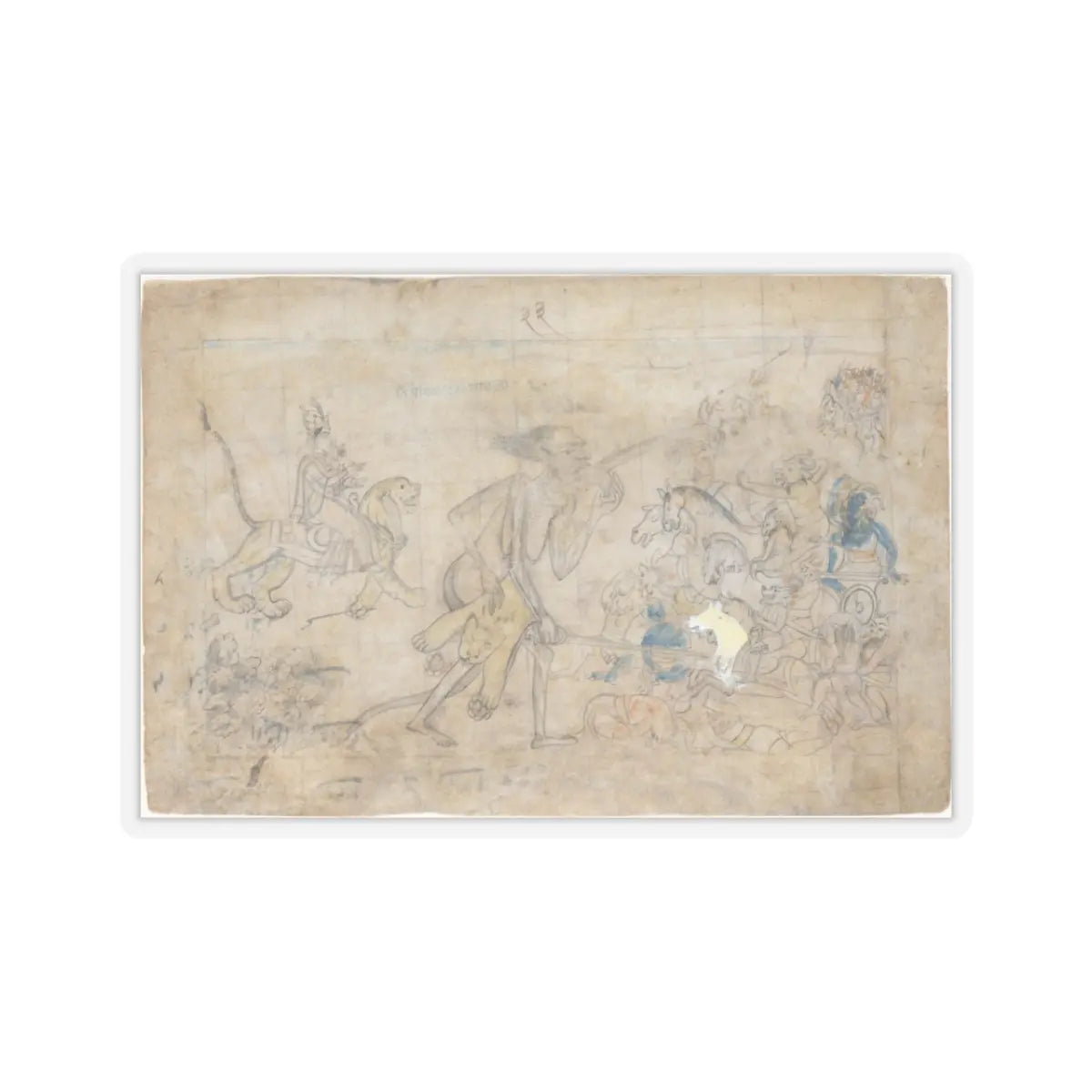 unknown - Durga and Kali Approach the Gathered Armies of Chanda and Munda- Scene from the Devi - ca. 1780 v1 - STICKER Vinyl Kiss-Cut Decal