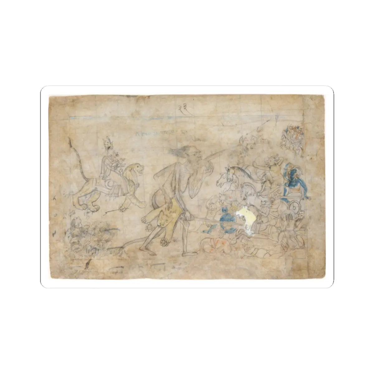 unknown - Durga and Kali Approach the Gathered Armies of Chanda and Munda- Scene from the Devi - ca. 1780 v1 - STICKER Vinyl Kiss-Cut Decal