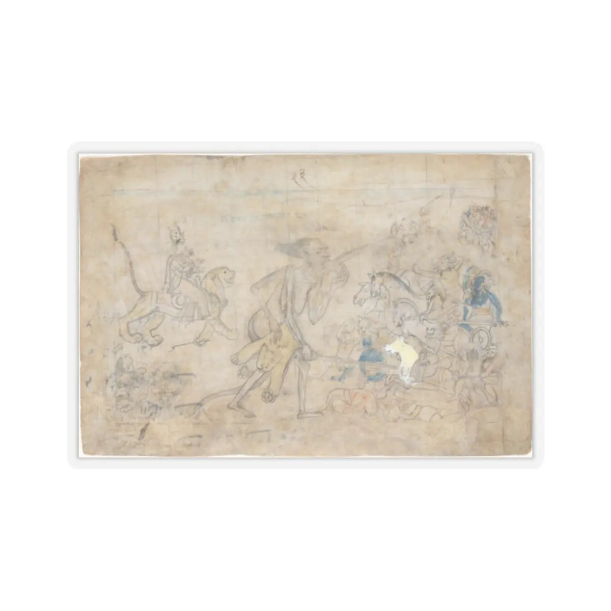 unknown - Durga and Kali Approach the Gathered Armies of Chanda and Munda- Scene from the Devi - ca. 1780 v1 - STICKER Vinyl Kiss-Cut Decal