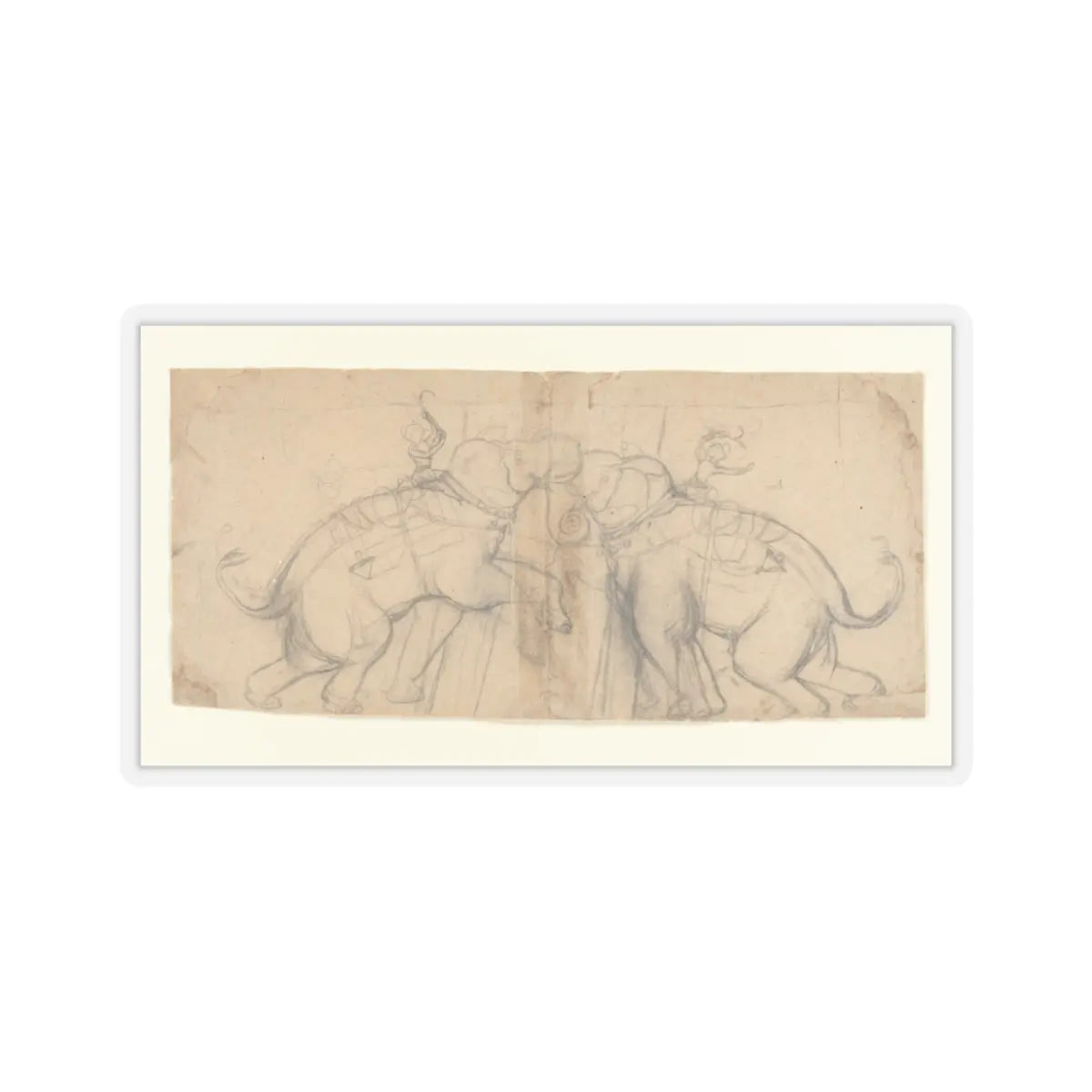 unknown - Elephants in Combat - early 19th century v1 - STICKER Vinyl Kiss-Cut Decal