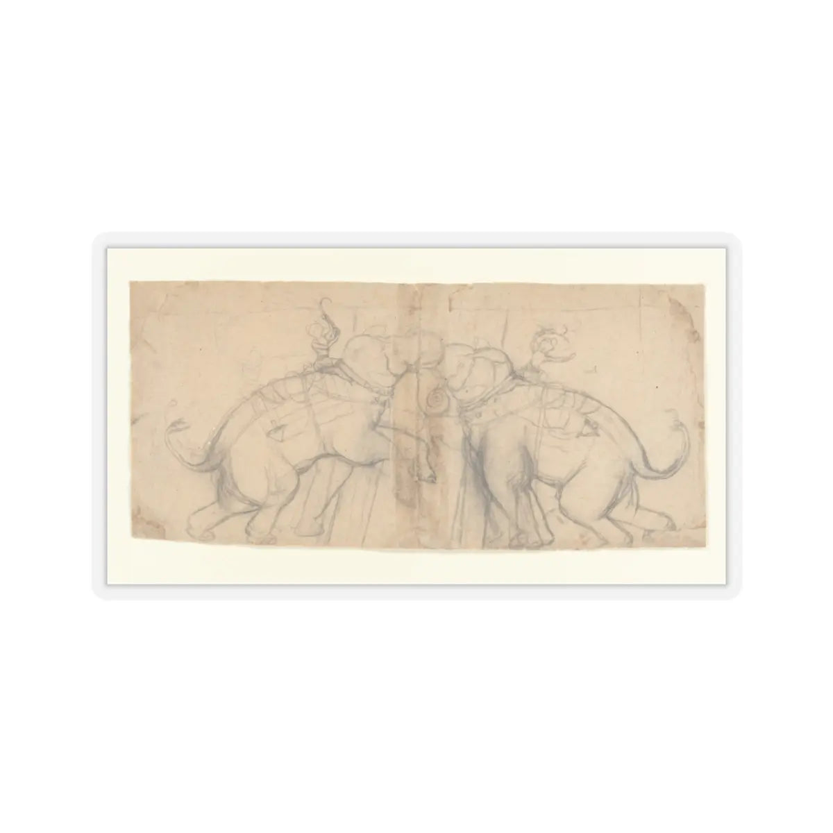 unknown - Elephants in Combat - early 19th century v1 - STICKER Vinyl Kiss-Cut Decal
