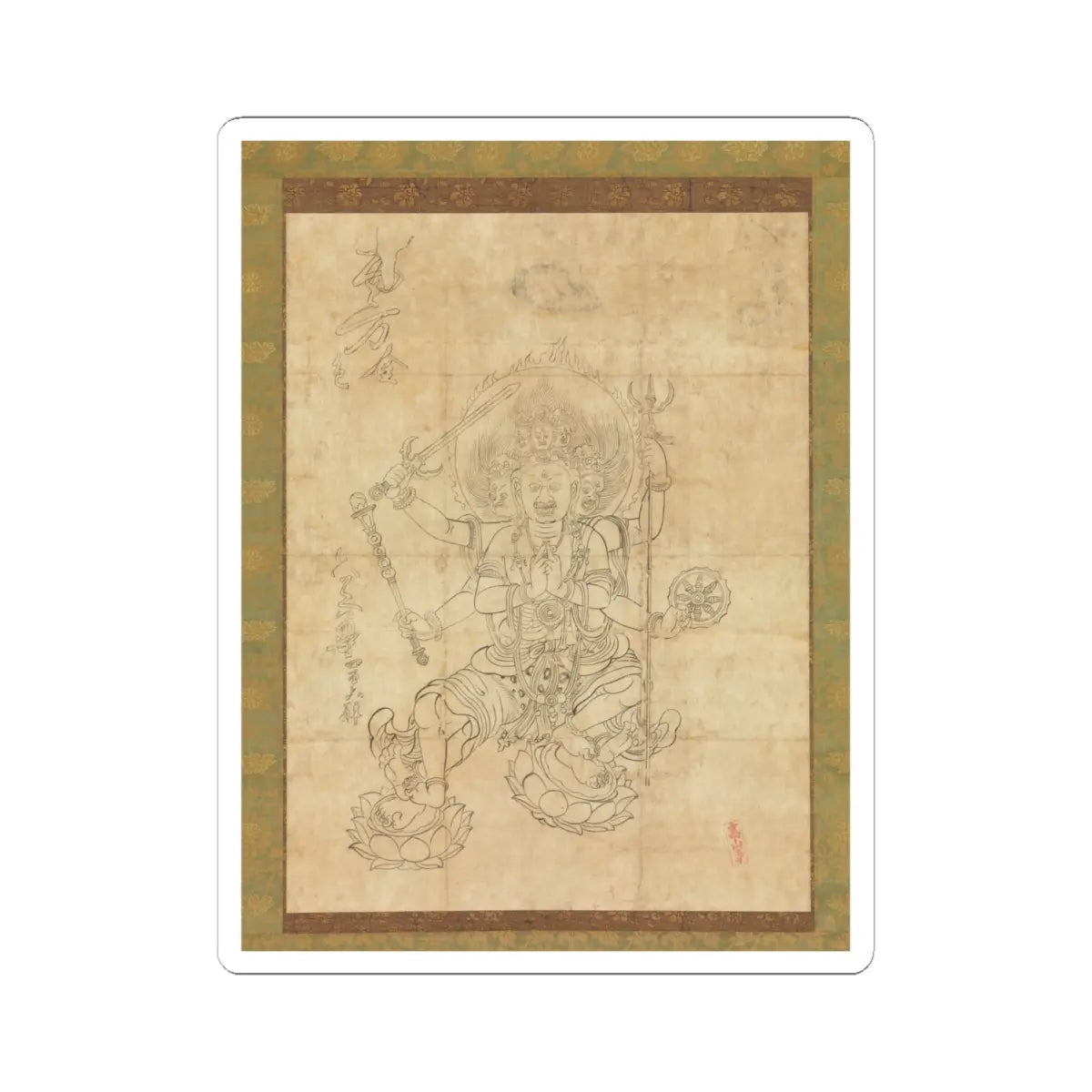 unknown - Iconographic Drawing of the Wisdom King Daiitoku (Daiitoku Myōō) - 12th century v1 - STICKER Vinyl Kiss-Cut Decal