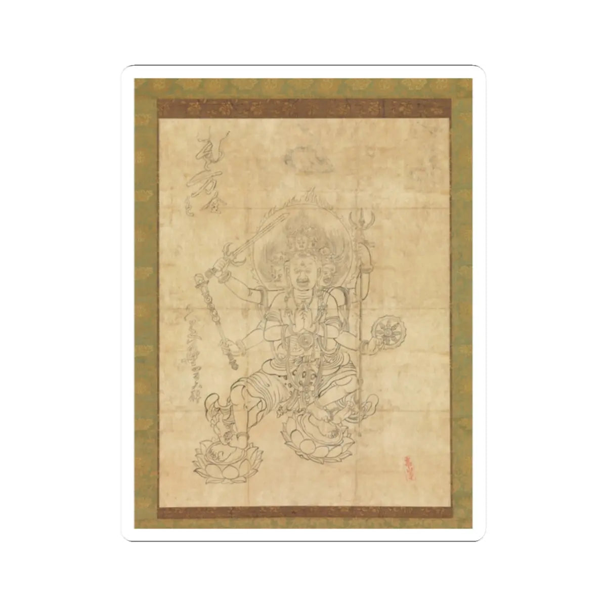 unknown - Iconographic Drawing of the Wisdom King Daiitoku (Daiitoku Myōō) - 12th century v1 - STICKER Vinyl Kiss-Cut Decal