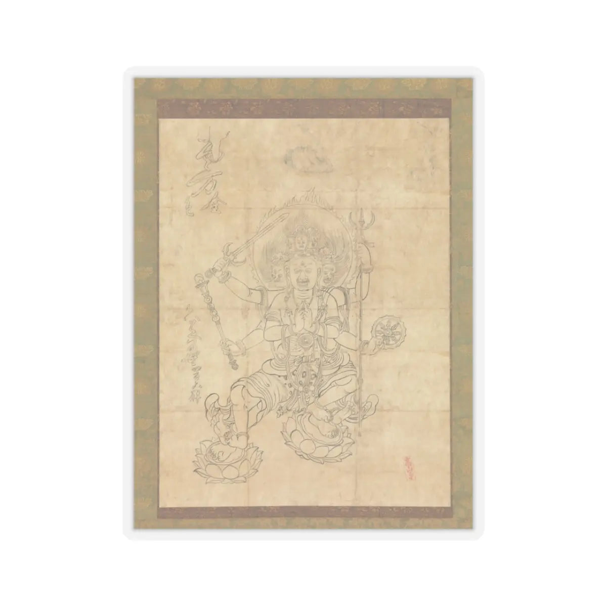 unknown - Iconographic Drawing of the Wisdom King Daiitoku (Daiitoku Myōō) - 12th century v1 - STICKER Vinyl Kiss-Cut Decal