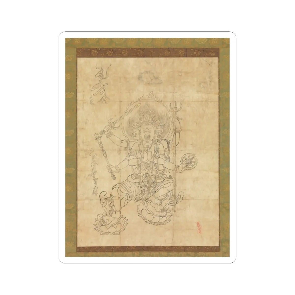 unknown - Iconographic Drawing of the Wisdom King Daiitoku (Daiitoku Myōō) - 12th century v1 - STICKER Vinyl Kiss-Cut Decal