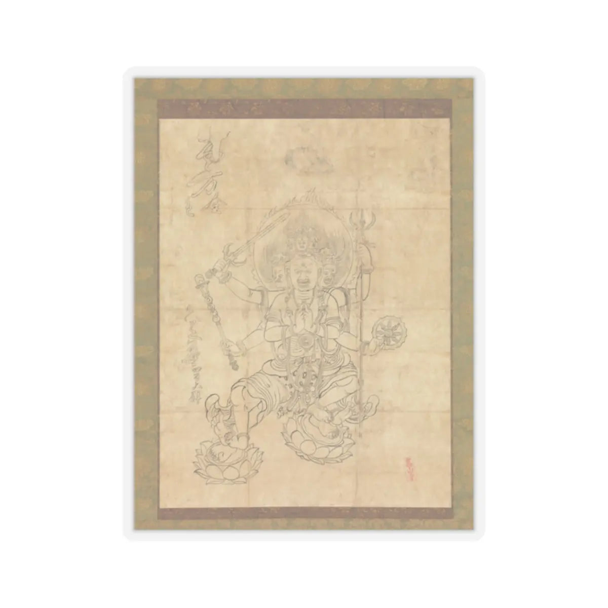 unknown - Iconographic Drawing of the Wisdom King Daiitoku (Daiitoku Myōō) - 12th century v1 - STICKER Vinyl Kiss-Cut Decal