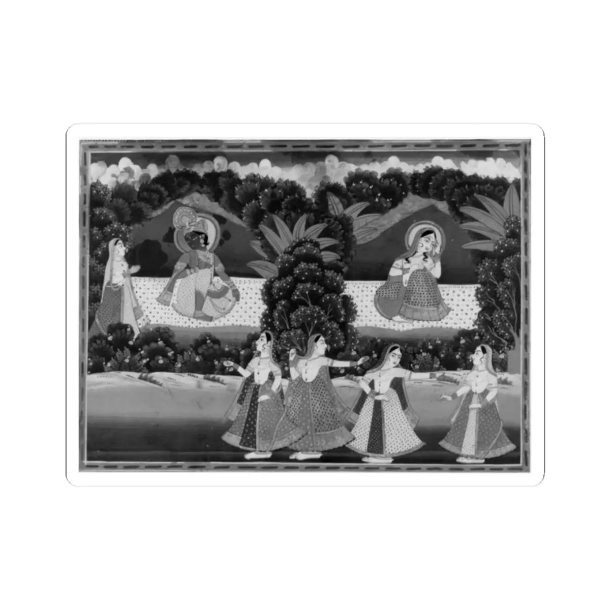 unknown - Krishna and Radha Seated on a Platform in Landscape with Dancers and Attendant - late 19th–early 20th century - STICKER Vinyl Kiss-Cut Decal