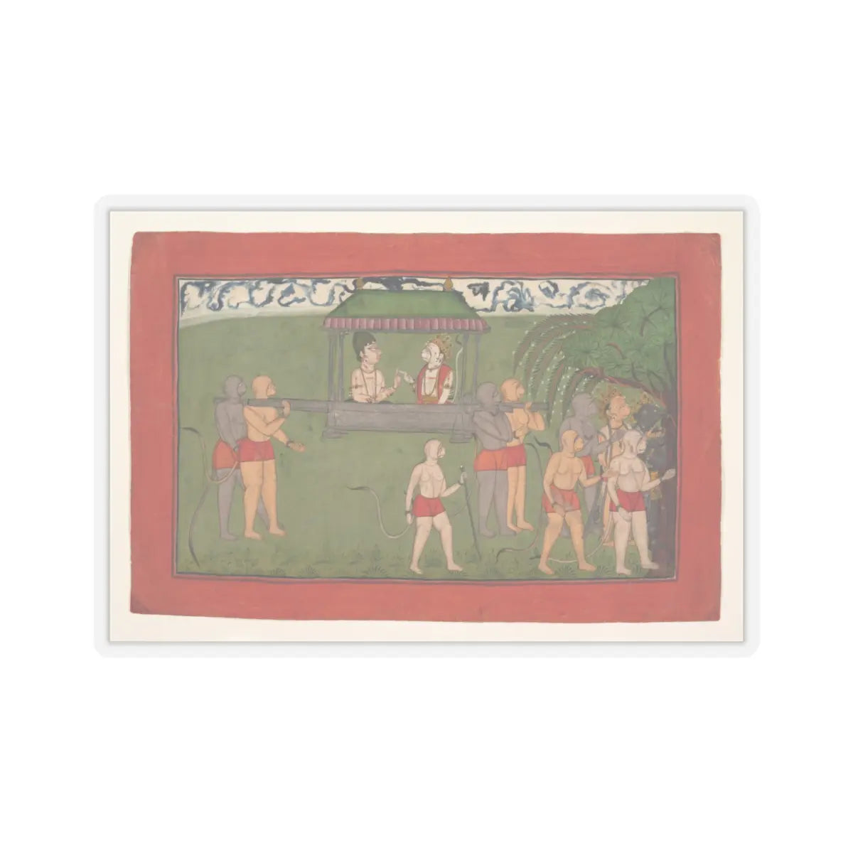 unknown - Lakshmana and Sugriva Being Carried by Palanquin to Receive Rama's Blessings- Folio from - ca. 1710–25 v1 - STICKER Vinyl Kiss-Cut Decal